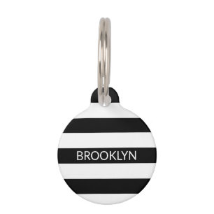Modern black white stripes custom name info dog pet tag