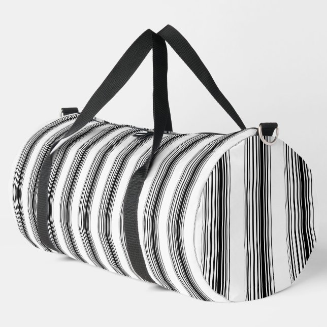 Modern black white stripes duffle bag (Left Corner)