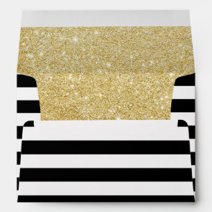 Modern Black & White Stripes Elegant Gold Glitter Envelopes