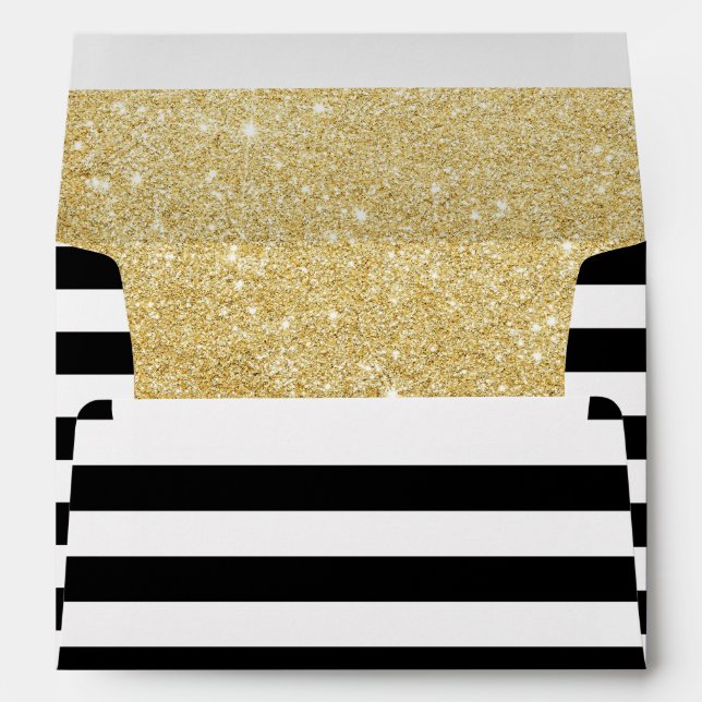 Modern Black & White Stripes Elegant Gold Glitter Envelopes (Back (Bottom))
