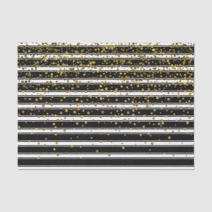 Modern Black White Stripes Gold Foil Confetti Dots Tissue Paper