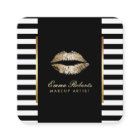 Modern Black White Stripes Gold Lips Makeup Artist