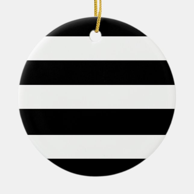 Modern Black White Stripes Pattern Ceramic Tree Decoration (Front)