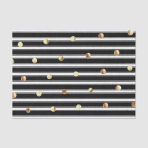 Modern Black White Stripes Pattern Gold Polka Dots Tissue Paper