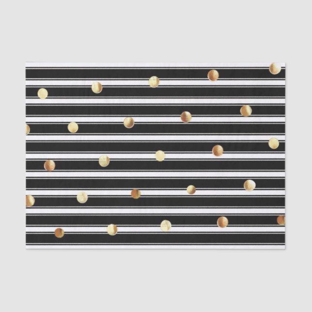 Modern Black White Stripes Pattern Gold Polka Dots Tissue Paper (Front)