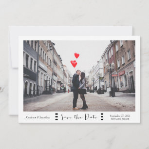 Modern Black & White Stripes Photo Save the Date