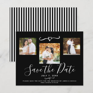 Modern Black & White Stripes Photo Save the Date