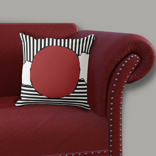 Modern Black & White Stripes Red Dot Cushion