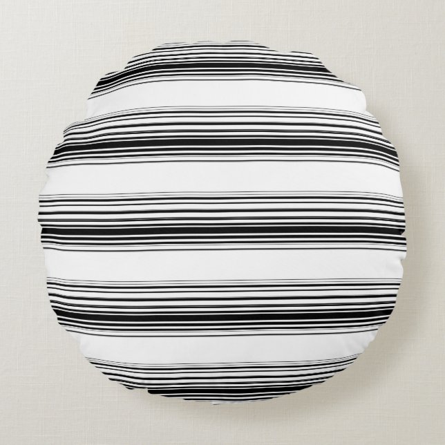 Modern black white stripes round cushion (Front)