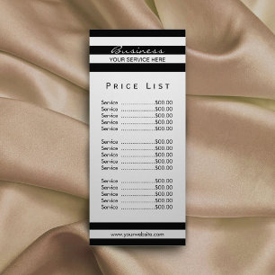 Modern Black White Stripes Salon SPA Price List Rack Card