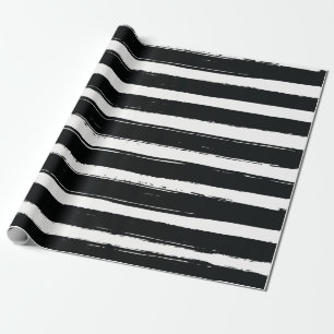 Modern Black & White Stripes Trendy Birthday Party Wrapping Paper