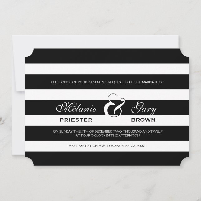 Modern Black & White Stripes Wedding Invitation (Back)
