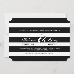 Modern Black & White Stripes Wedding Invitation