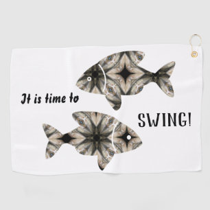 Modern Black White Stylish Fish Personalise Golf Towel