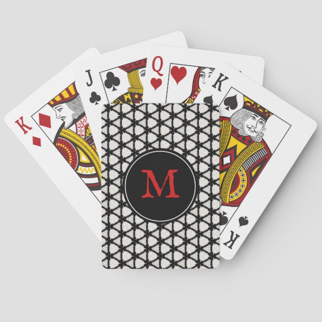 Modern Black White Stylish Pattern Monogram Playing Cards (Back)