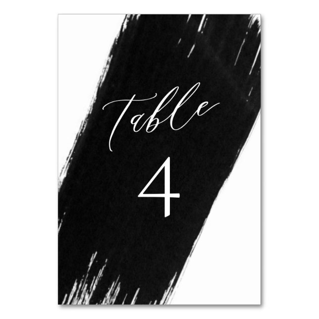 Modern Black + White Sumi Ink Table Number (Front)