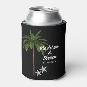 Modern Black White Summer Beach Wedding Favour Can Cooler