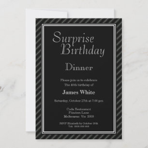 Modern Black & White Surprise 40th Birthday Dinner Invitation