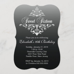 Modern Black White Sweet Sixteen Birthday Party Invitation