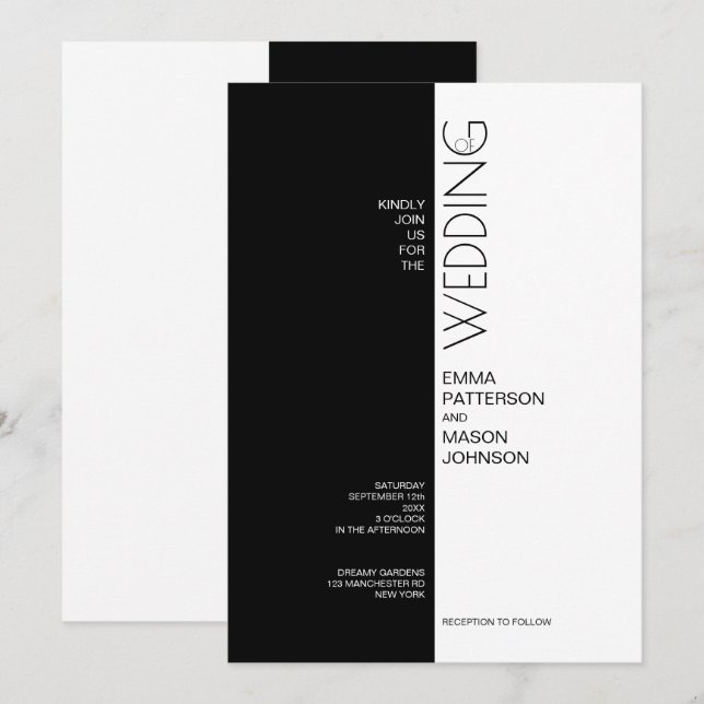 Modern Black White Symmetrical Invitation (Front/Back)