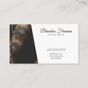 Modern Black & White Tattooed Arm Tattoo Artist  Business Card
