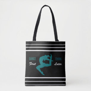 Modern Black, White & Teal Dance Quote Tote Bag