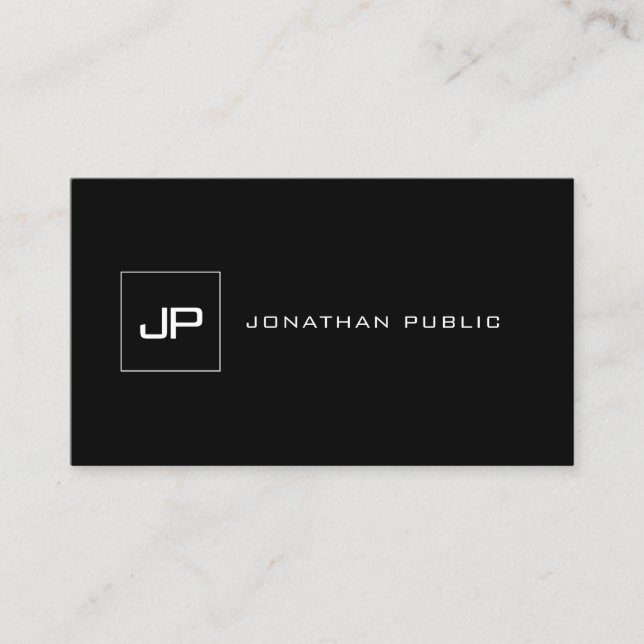 Modern Black White Template Cool Monogram Top Business Card (Front)