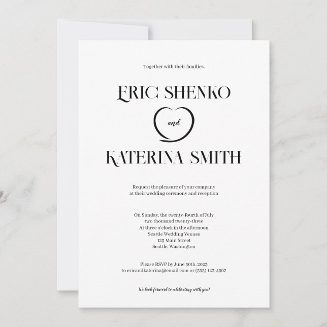 Modern Black & White Text Style Wedding Invite (Front)