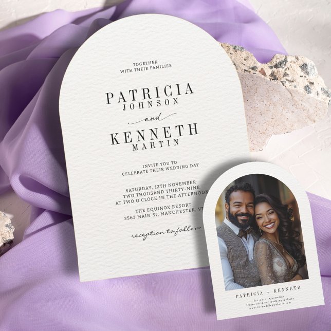 Modern Black & White Textured Arch Wedding Photo Invitation (Creator Uploaded)