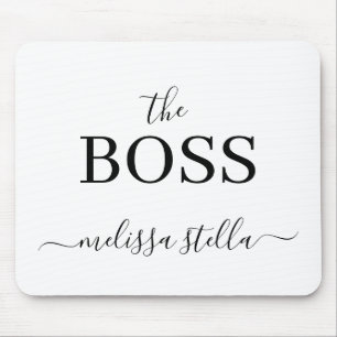 Modern Black & White The Boss Name Girly Gift Mouse Mat
