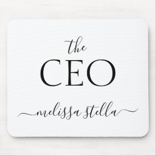 Modern Black & White The CEO Name Girly Gift Mouse Mat