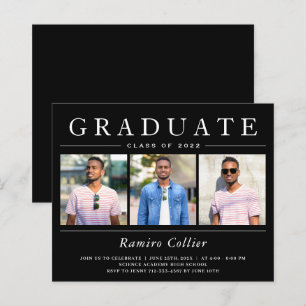 Modern Black White Three Photo Graduation