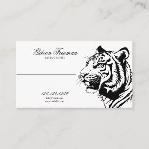 Modern Black & White Tiger Tattoo Artist Business Card