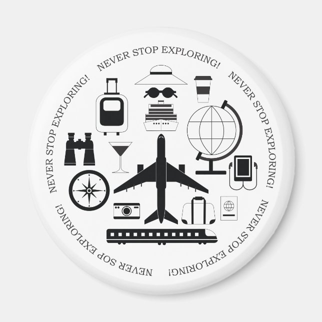 Modern Black & White Travel Objects Motif Magnet (Front)