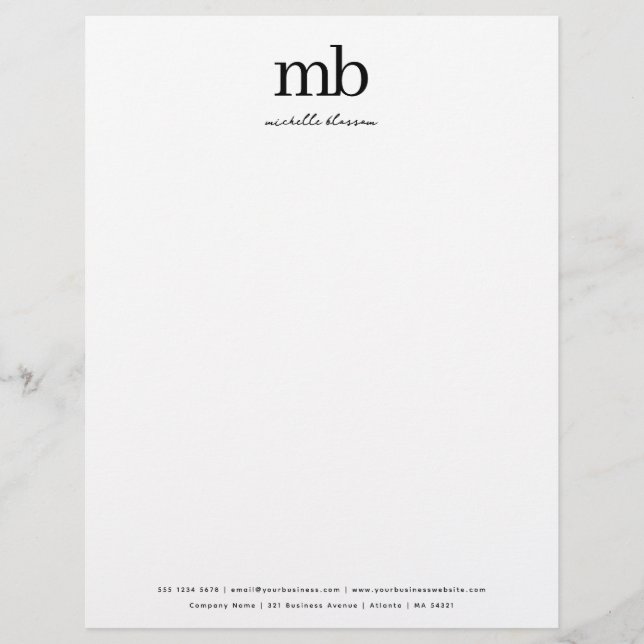 Modern Black White Trendy Script Business Monogram Custom Letterhead (Front)