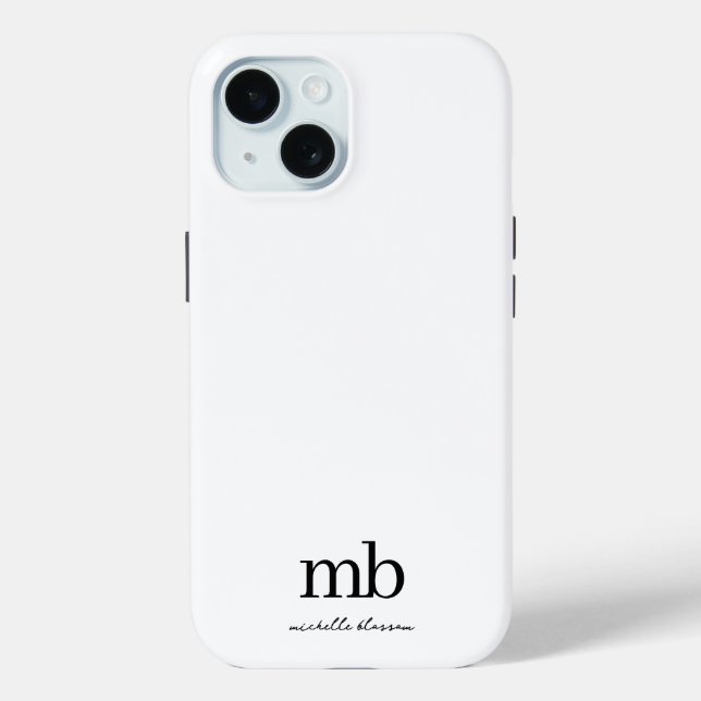 Modern Black White Trendy Script Initial Monogram Case-Mate iPhone Case (Back)