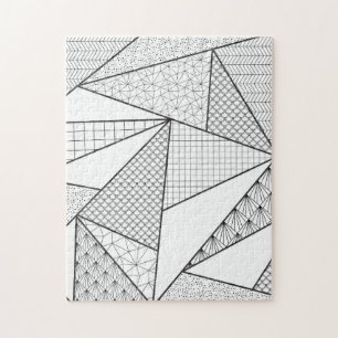 Modern Black White Triangles Geometric Pattern Jigsaw Puzzle