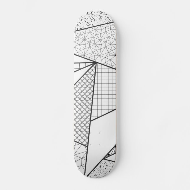 Modern Black White Triangles Geometric Pattern Skateboard (Front)