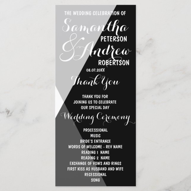 Modern black white triangles Wedding Program Programme (Front)
