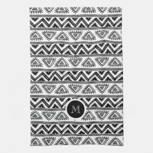 Modern Black & White Tribal Geometric Pattern Tea Towel