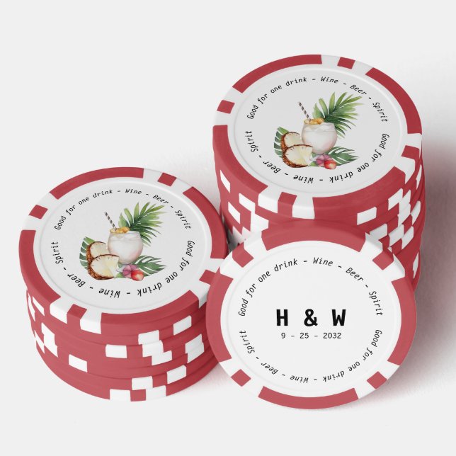 Modern Black White Tropical Drink Voucher Wedding Poker Chips (Stack)