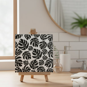 Modern Black White Tropical Monstera Leaf Pattern Tile