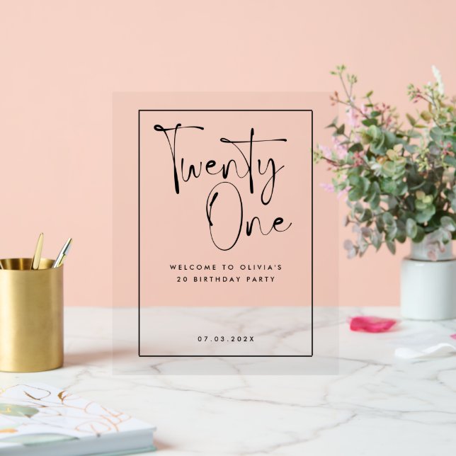 Modern black white typography 21 photo birthday acrylic sign (Wedding)