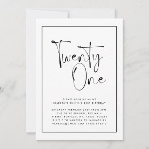 Modern black white typography 21 photo birthday invitation