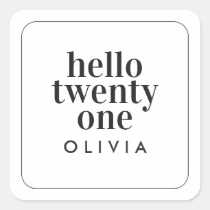 Modern black white typography 21 photo birthday square sticker