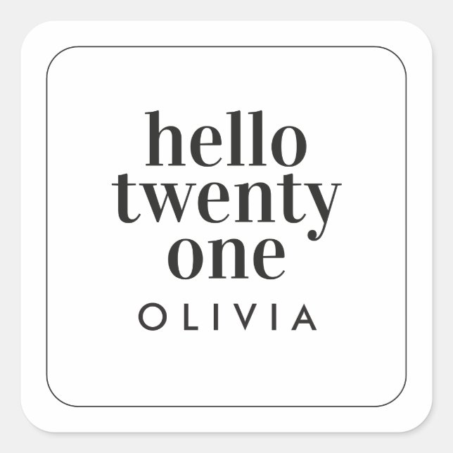 Modern black white typography 21 photo birthday square sticker (Front)