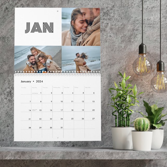 Modern Black White Typography 3 Photo Family Calendar (Creator Uploaded)