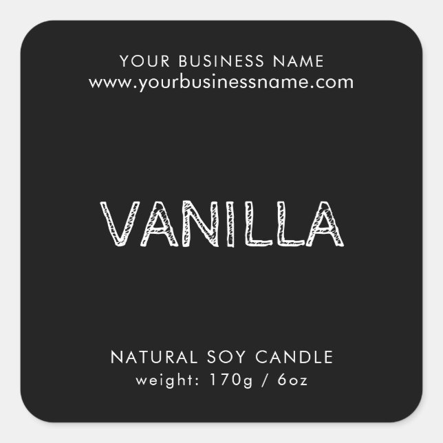 Modern black white typography candle product label (Front)