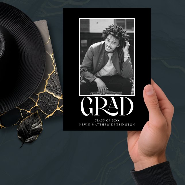 Modern Black White Typography Graduation Photo Announcement (Modern Black White Typography Graduation Photo Announcement with Instant Download)