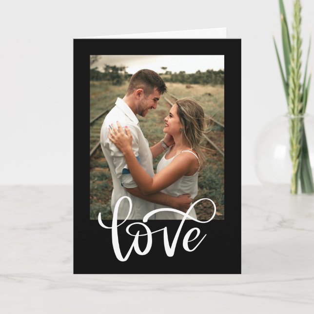 Modern Black & White Typography Photo Valentine Card (Front)